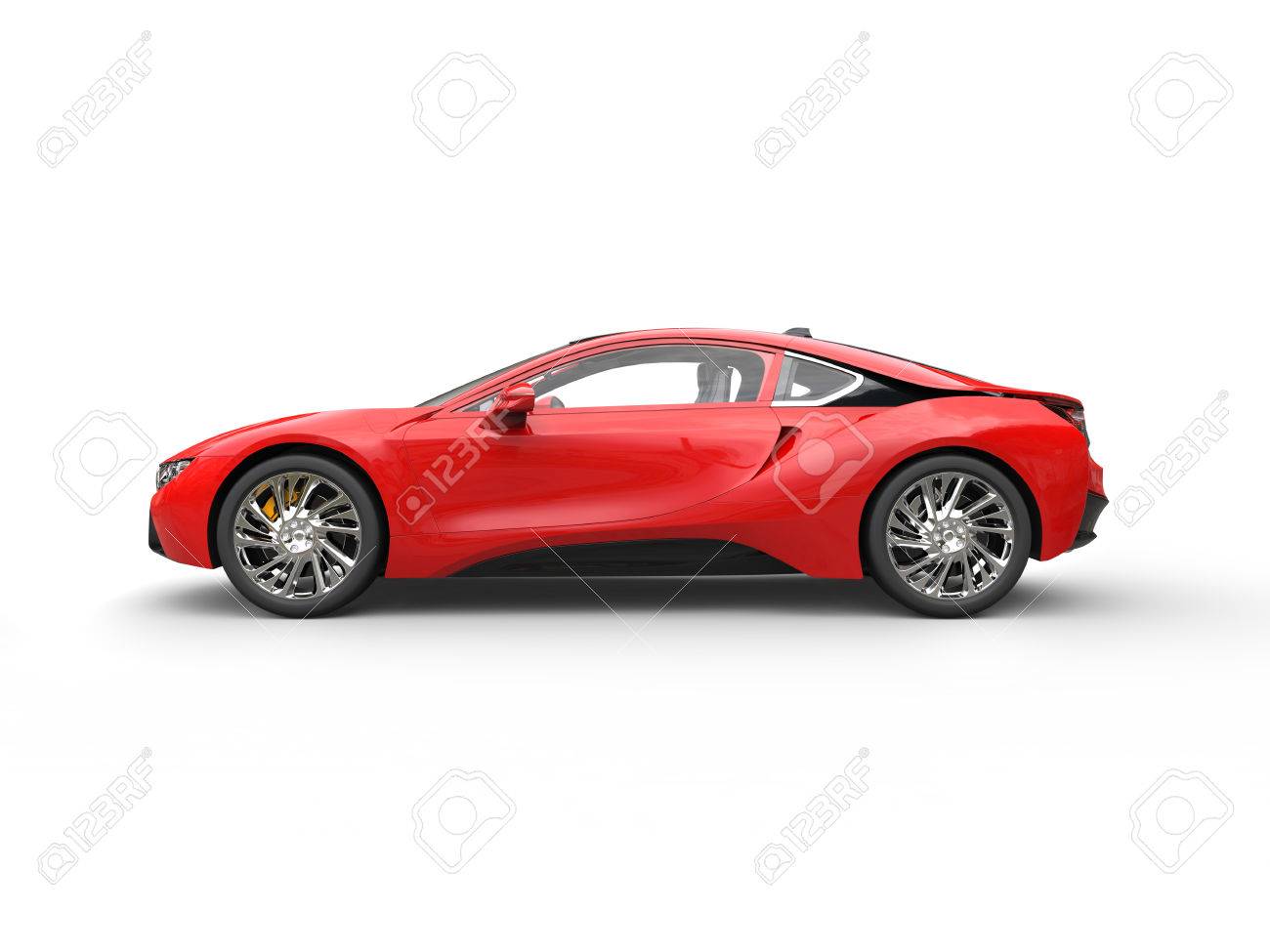 Modern Red Sports Car Side View Isolated On White Background