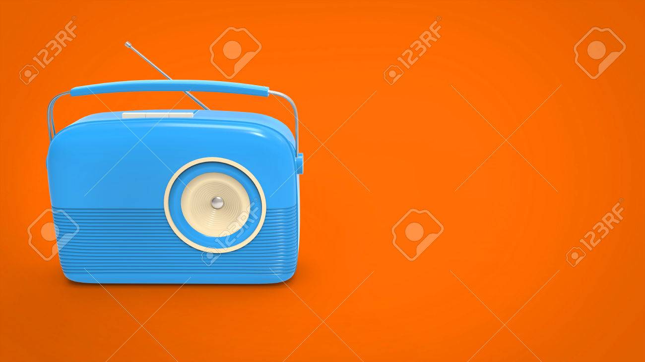 Cool Blue Vintage Radio On Orange Background Stock Photo Picture