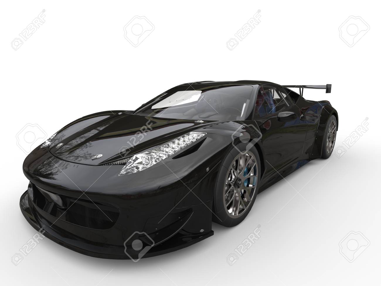 光沢のある漆黒のスポーツカー ヘッドライト クローズ アップ ショット の写真素材 画像素材 Image
