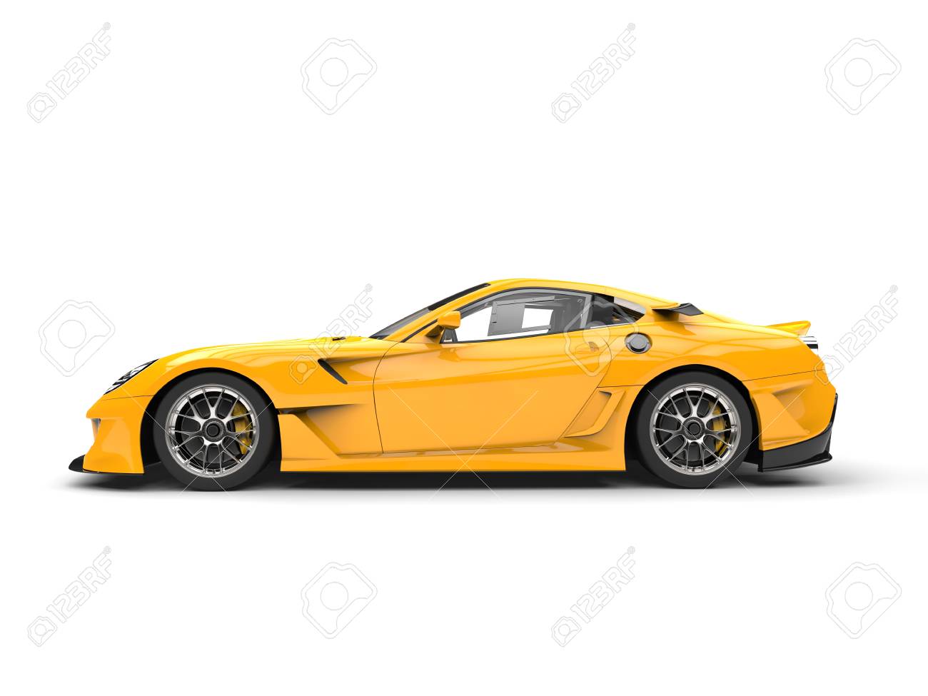 Bright Yellow Modern Fast Sports Car Side View Stock Photo