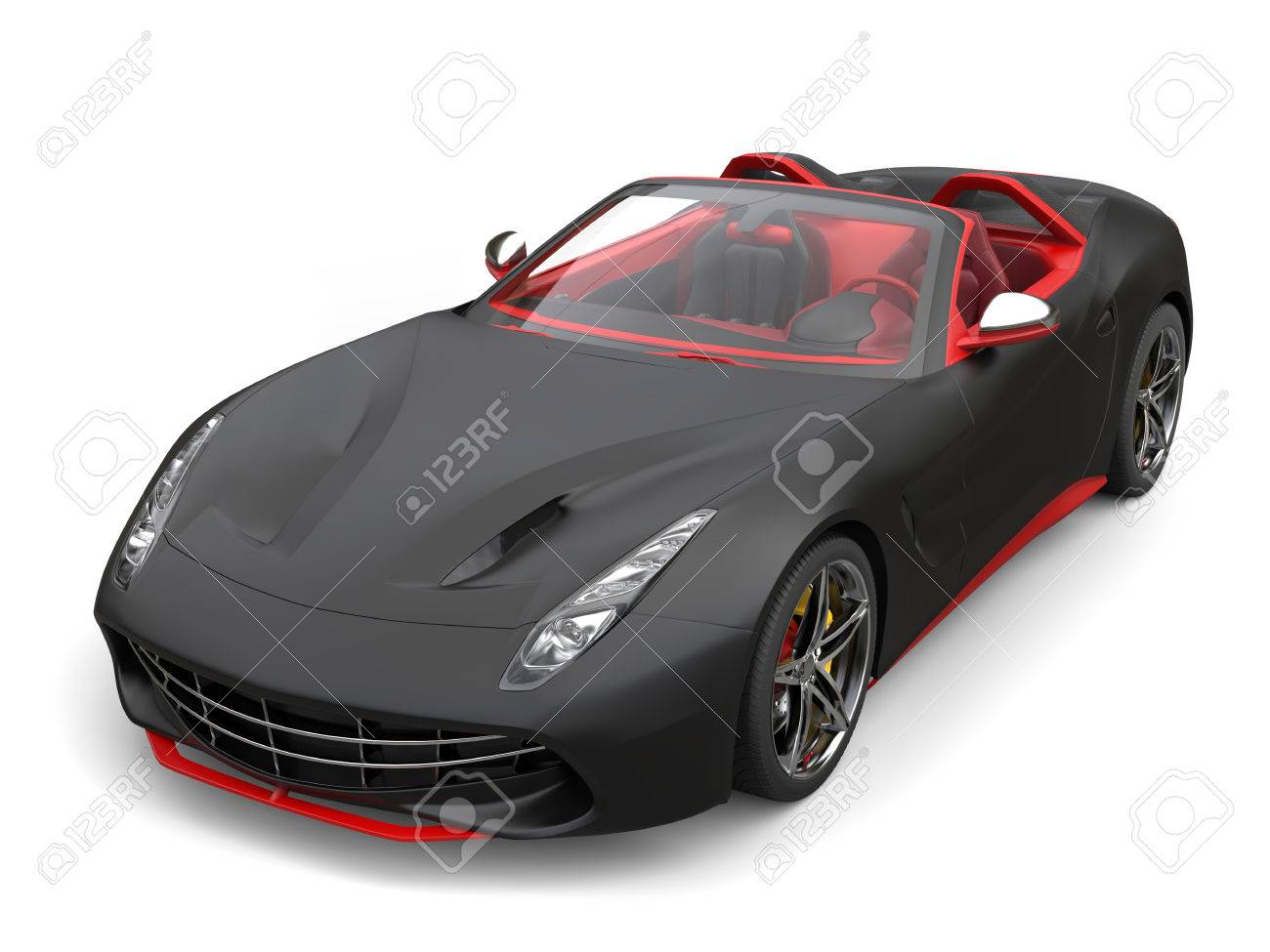 最先端スポーツ車 つや消し黒の赤の詳細 トップダウン ビュー の写真素材 画像素材 Image