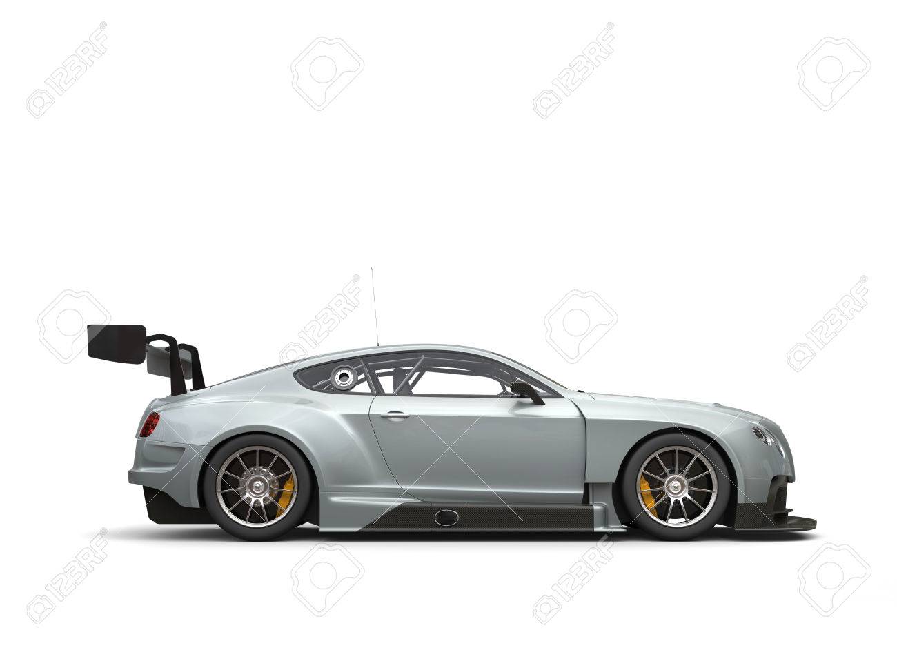 Modern Silver Super Car With Black Rear Wing - Side View ...