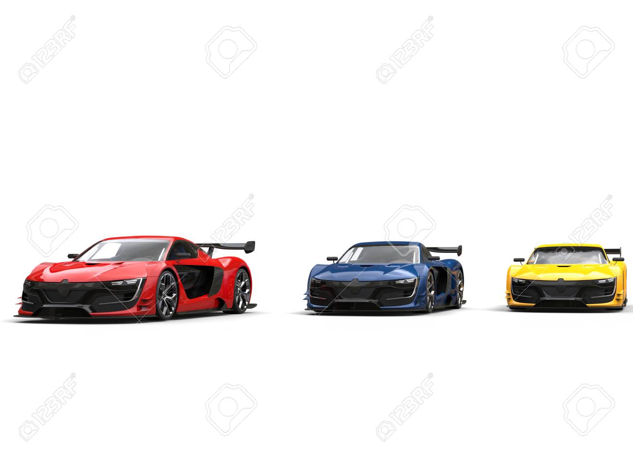 Cool Super Sports Cars Side By Side Red Blue And Yellow Stock Photo Picture And Royalty Free Image Image