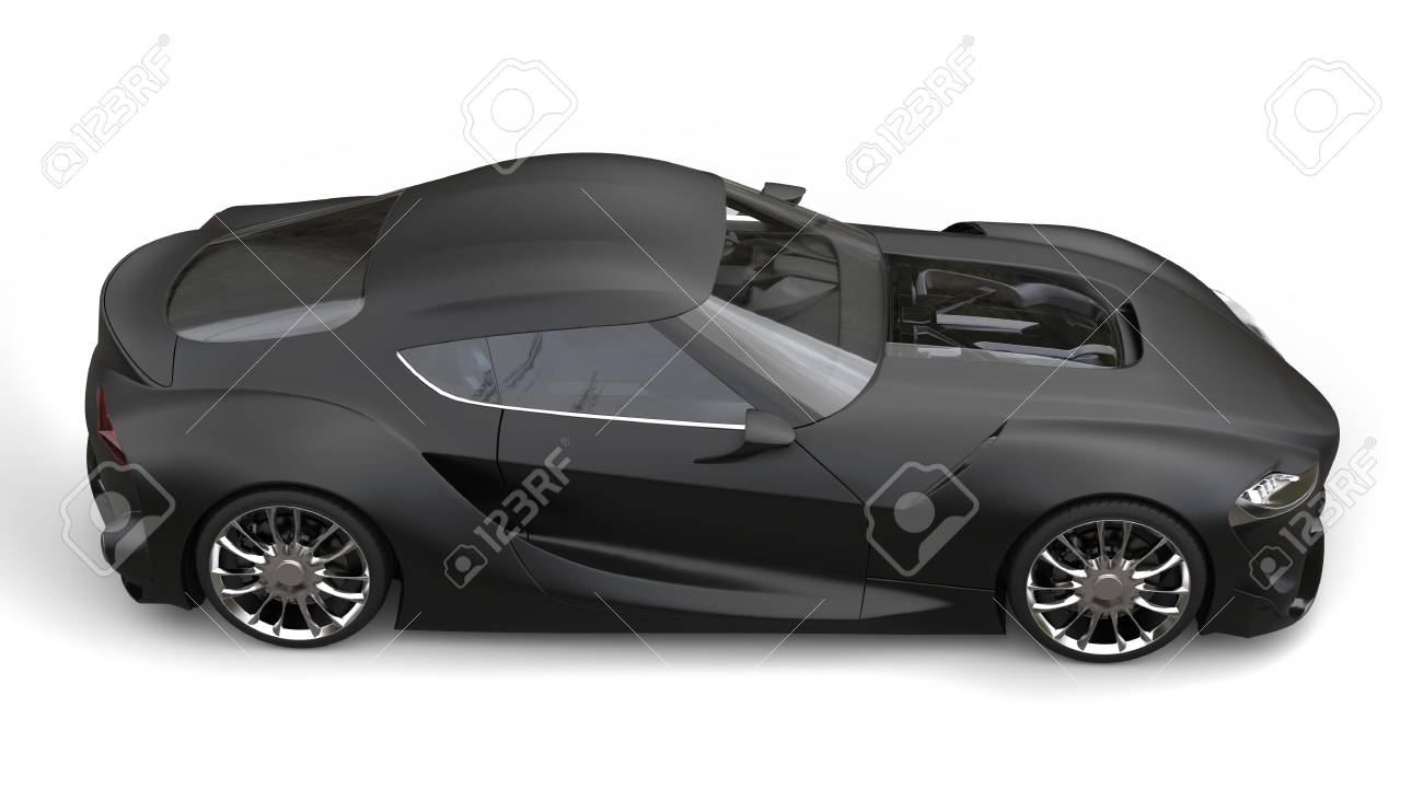 マット ブラック スーパー スポーツ車のサイドビューを意味します の写真素材 画像素材 Image
