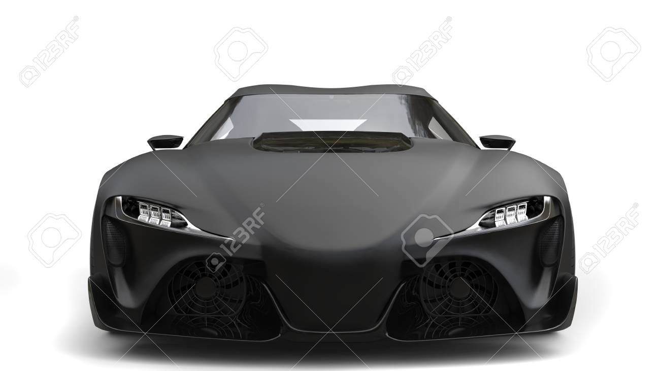 崇高なマット ブラック スーパー スポーツ車の正面クローズ アップ ショット の写真素材 画像素材 Image