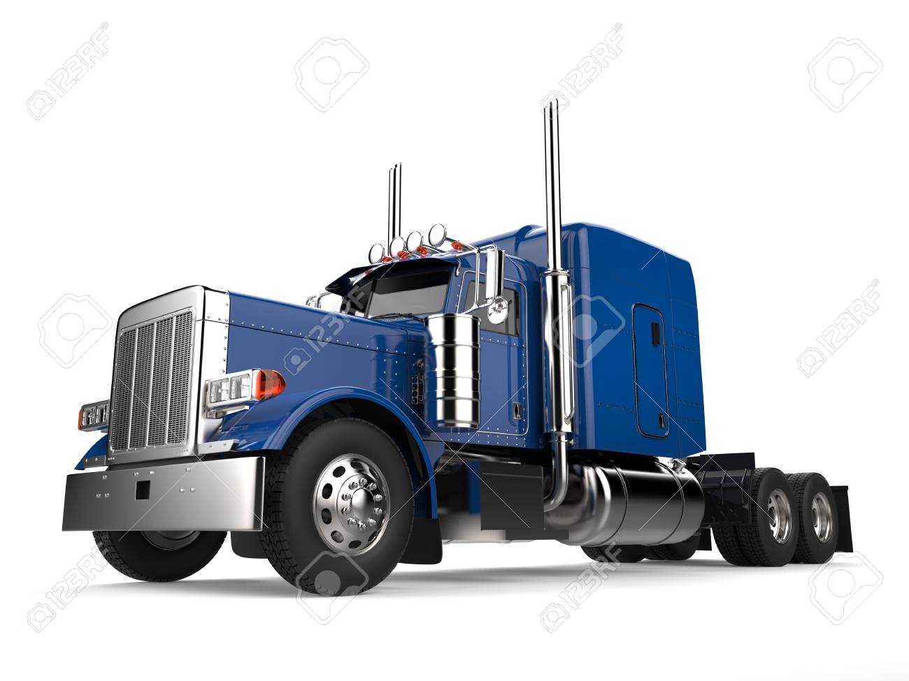 青い18輪車のトラック トレーラーなし ローアングルショット の写真素材 画像素材 Image