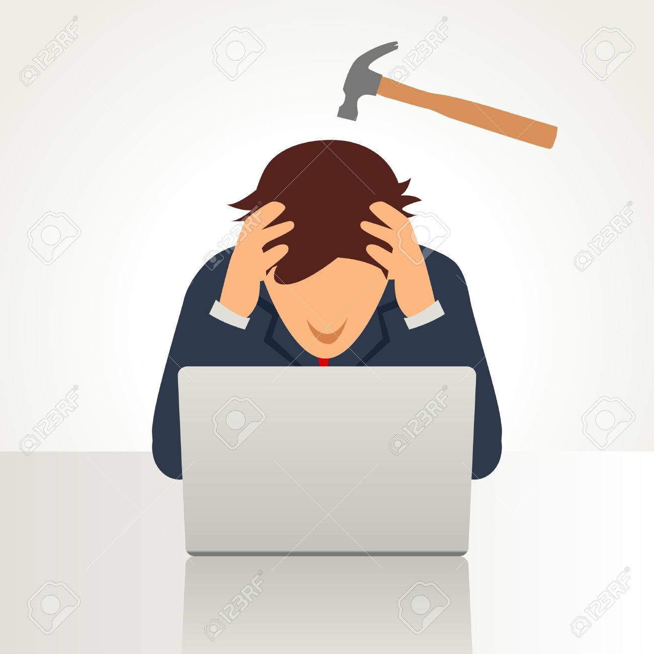 Simple cartoon of a businessman having a headache symbolize by a hammer on his head - 50934588 Simple cartoon of a businessman having a headache symbolize by a hammer on his head - 50934588