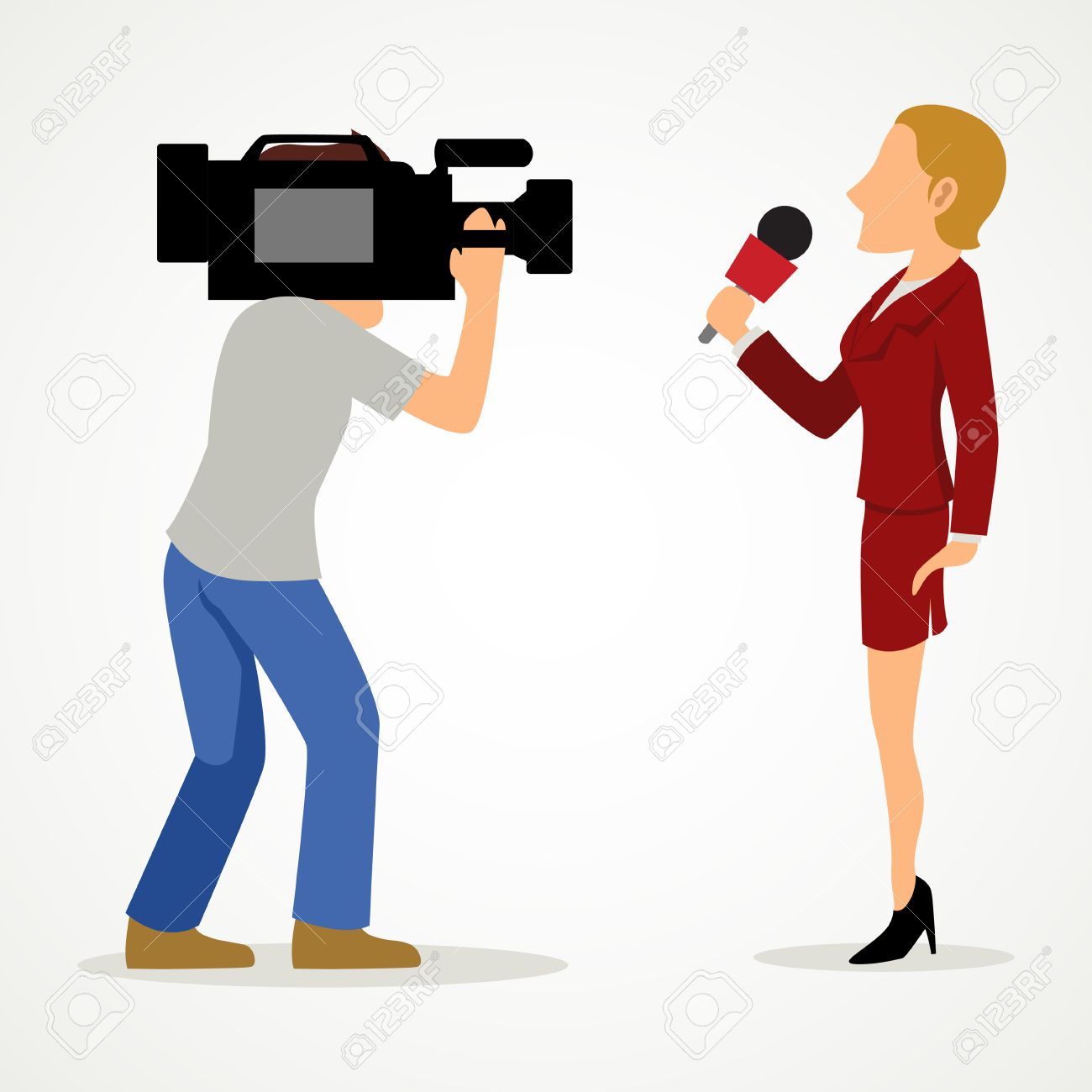 Simple Cartoon Of A Reporter And Cameraman Journalism News Press Theme Stock Simple Cartoon Of A Reporter And Cameraman Journalism News Press Theme Stock