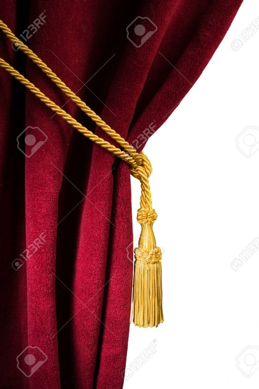 Red velvet curtain with tassel. Close up white isolated curtain - 25309867 Red velvet curtain with tassel. Close up white isolated curtain - 25309867