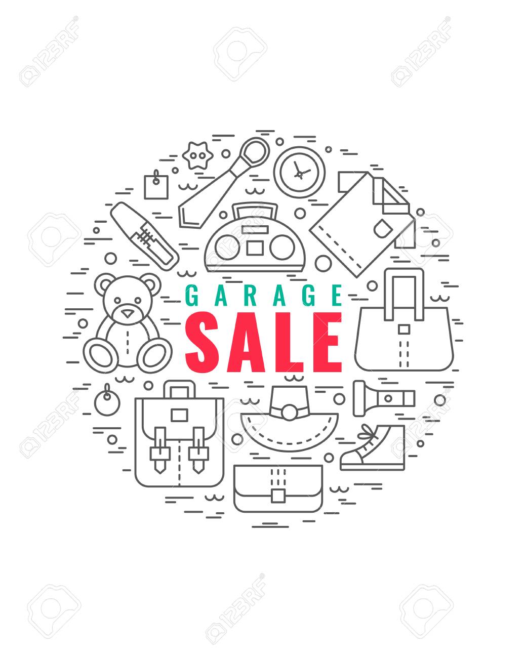 Vector Line Style Illustration. Garage Sale, Yard Sale Flyer Within Yard Sale Flyers Free Templates