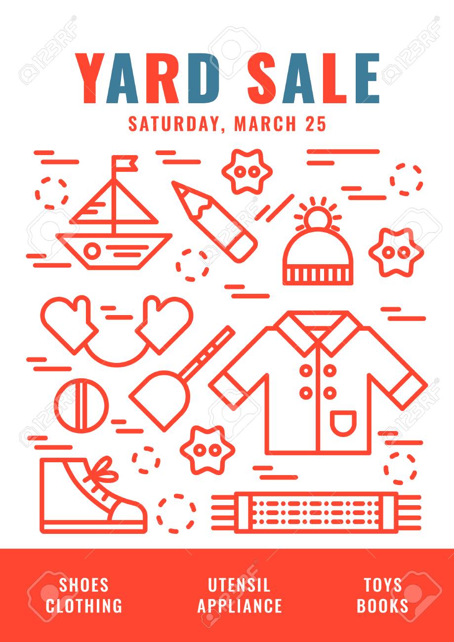 garage sale flyer template vector line style illustration royalty