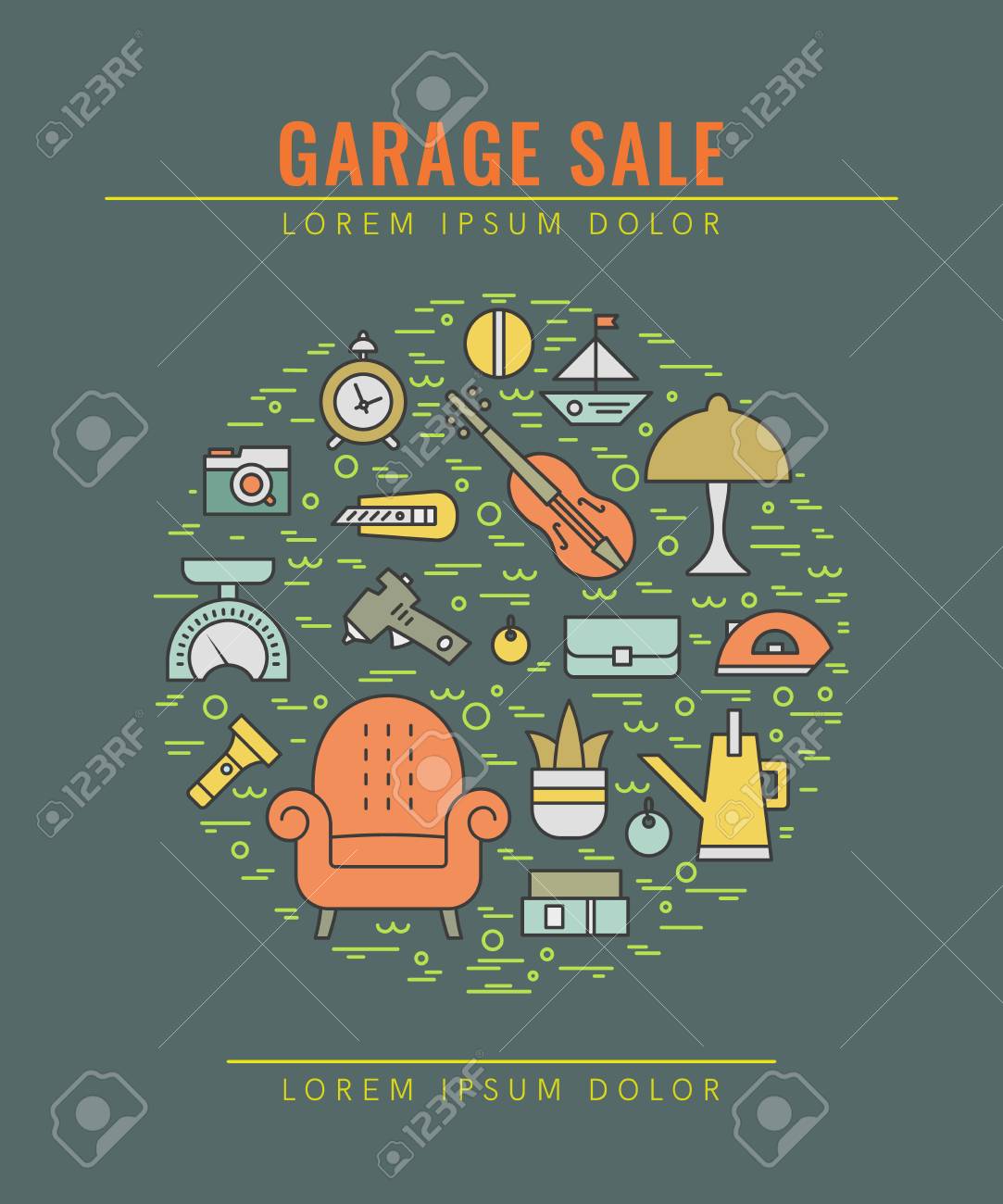 Vektor Linienart Illustration. Flohmarkt, Yard Sale Flyer Vorlage Inside Free Yard Sale Flyer Template