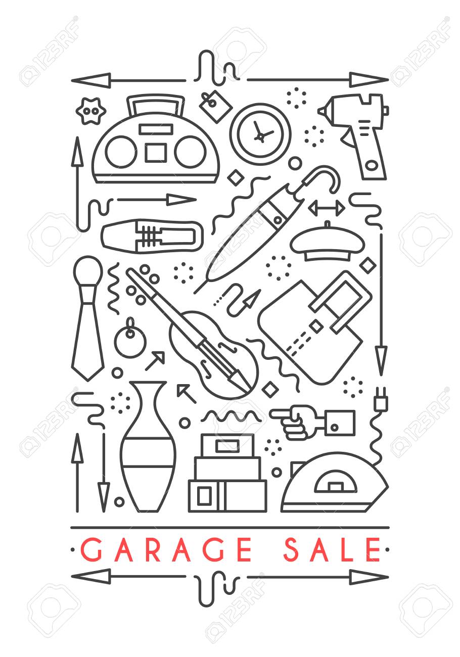 Vector Line Style Illustration. Garage Sale, Yard Sale Flyer Throughout Yard Sale Flyers Free Templates