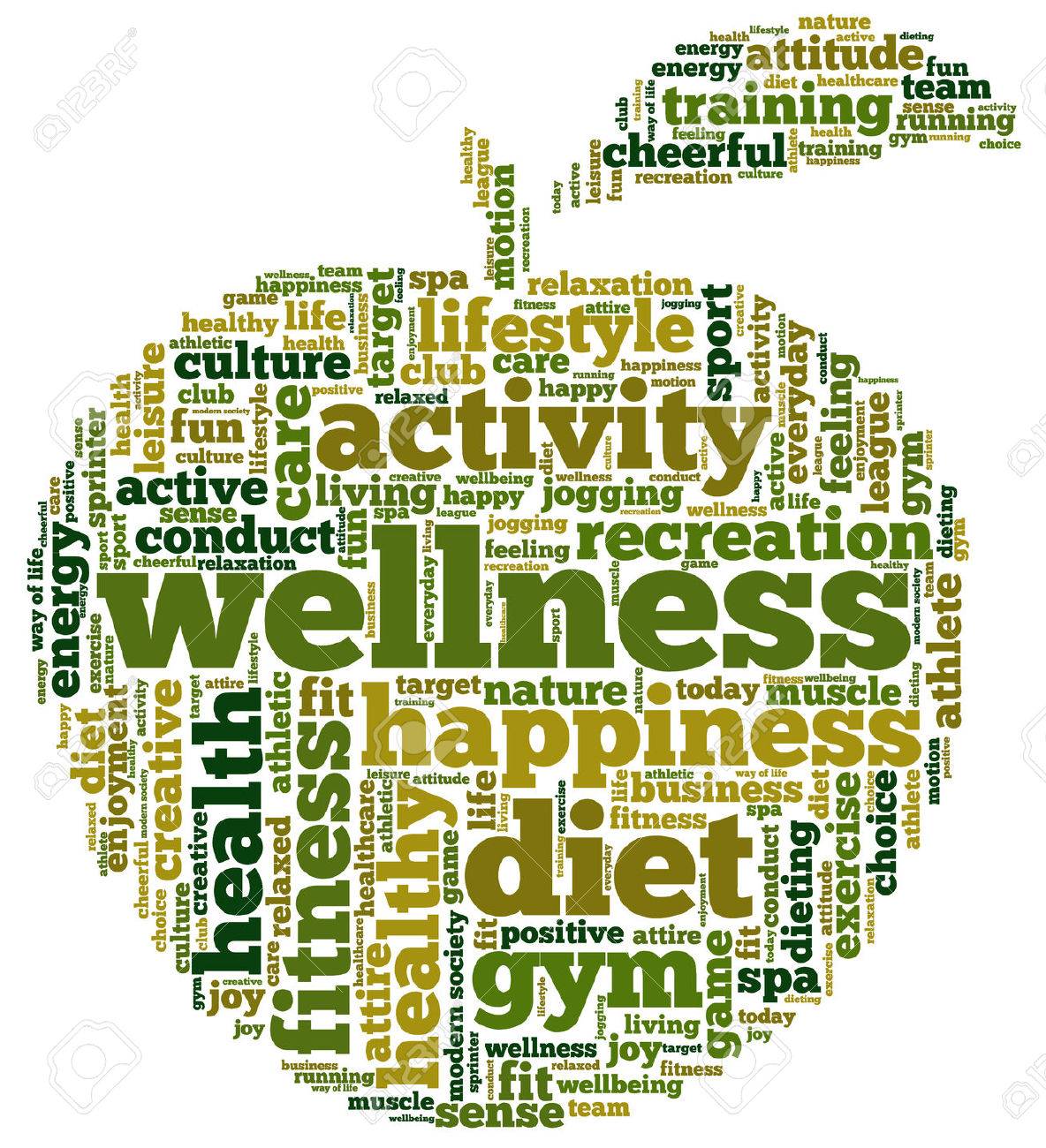 conceptual illustration of tag cloud containing words related words for fitness