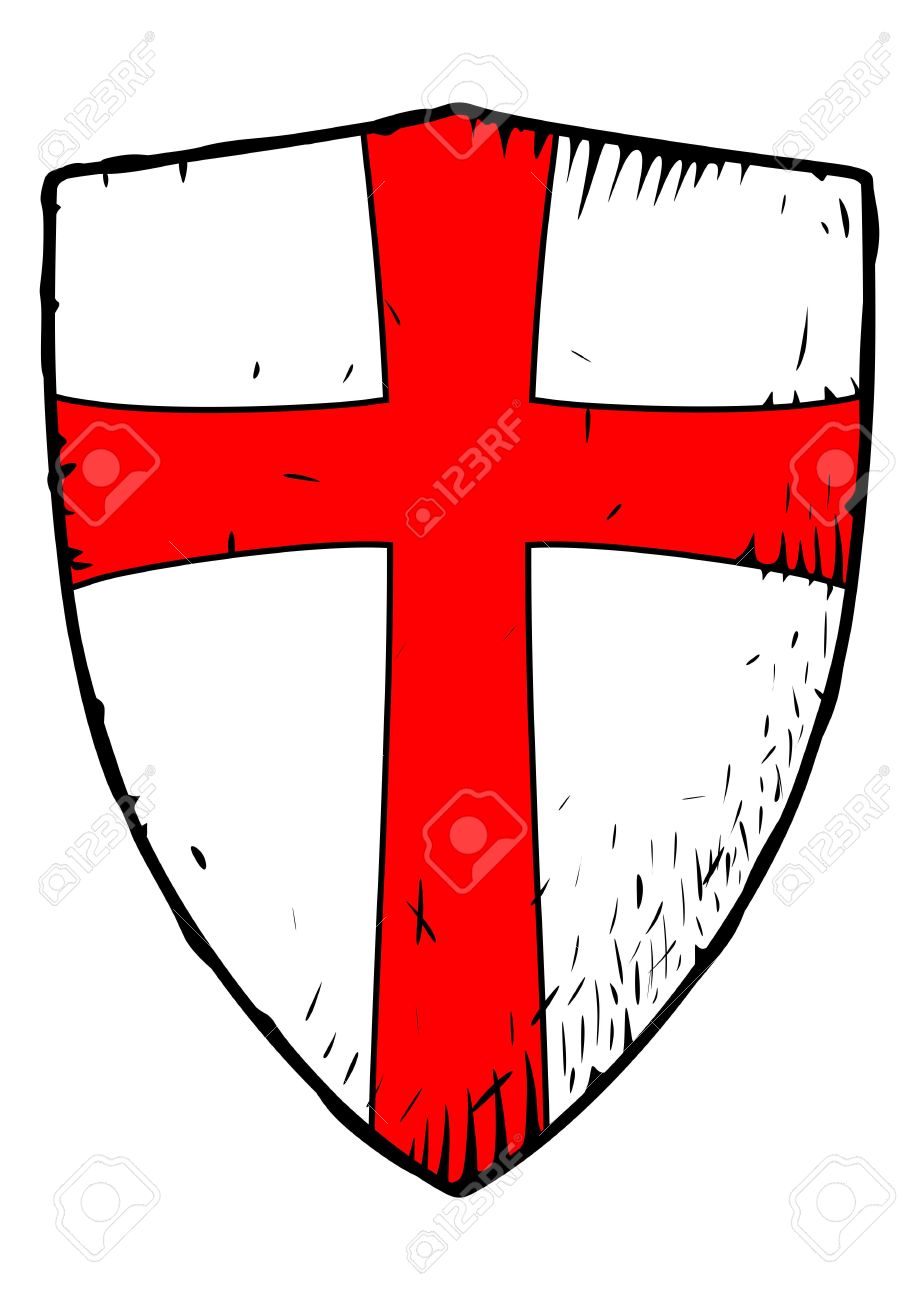 中世のテンプル騎士団の盾、赤十字デザイン、シルバー装飾レプリカ 28インチ テンプル騎士, image size:919x1300