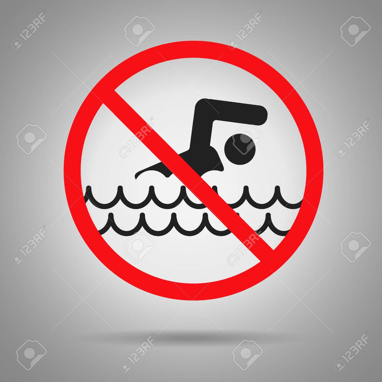 シンボルを泳いではいけません スイミング男は赤で渡った円を のイラスト素材 ベクタ Image