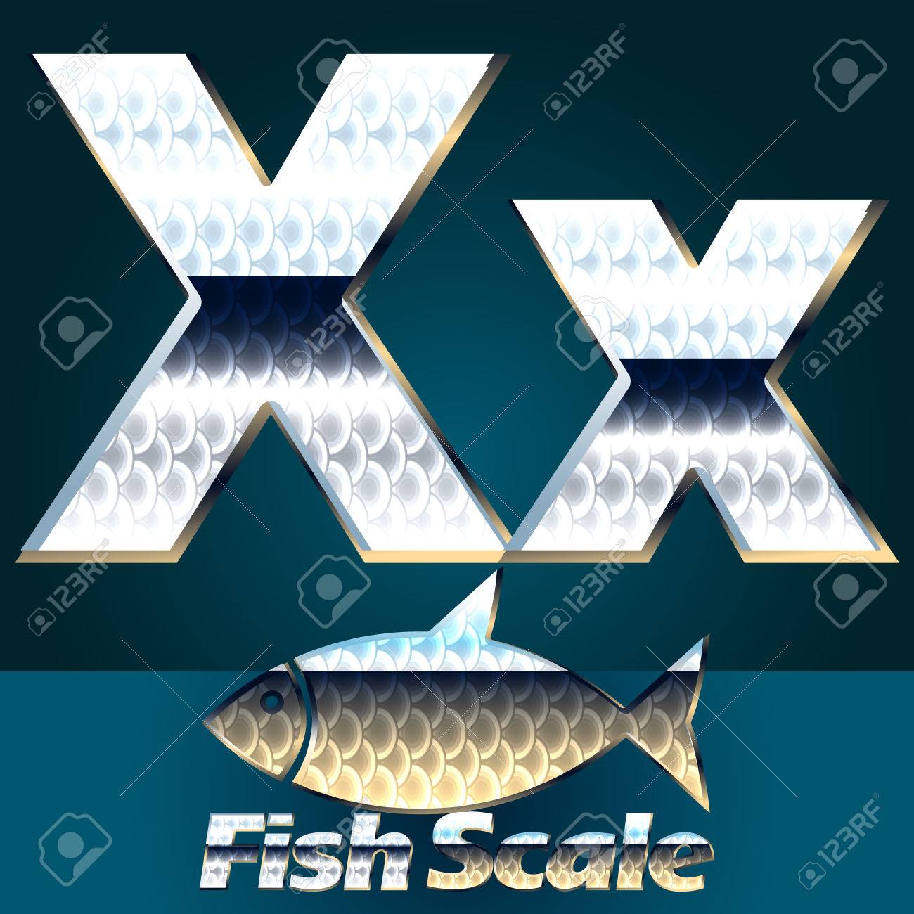 魚スケール フォントのベクターを設定します スタイリッシュな光沢のフォントです X の文字のイラスト素材 ベクタ Image