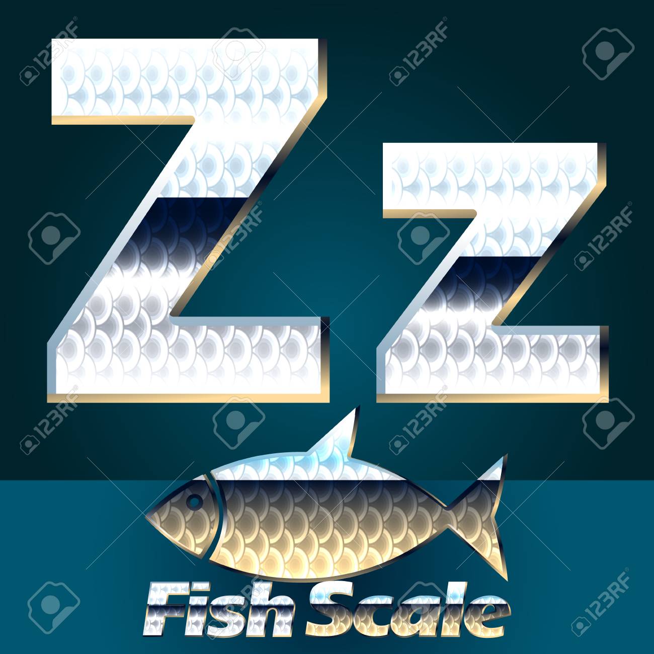 魚スケール フォントのベクターを設定します スタイリッシュな光沢のフォントです 文字 Zのイラスト素材 ベクタ Image