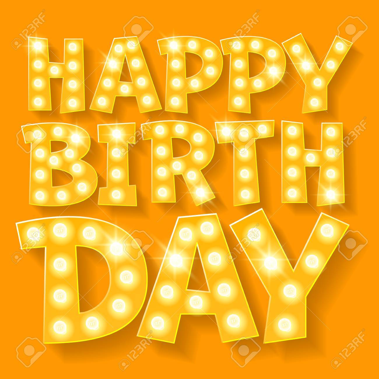 Bonne Carte De Vecteur D Anniversaire Avec La Police De La Lampe Jaune Pour Fetard Clip Art Libres De Droits Vecteurs Et Illustration Image