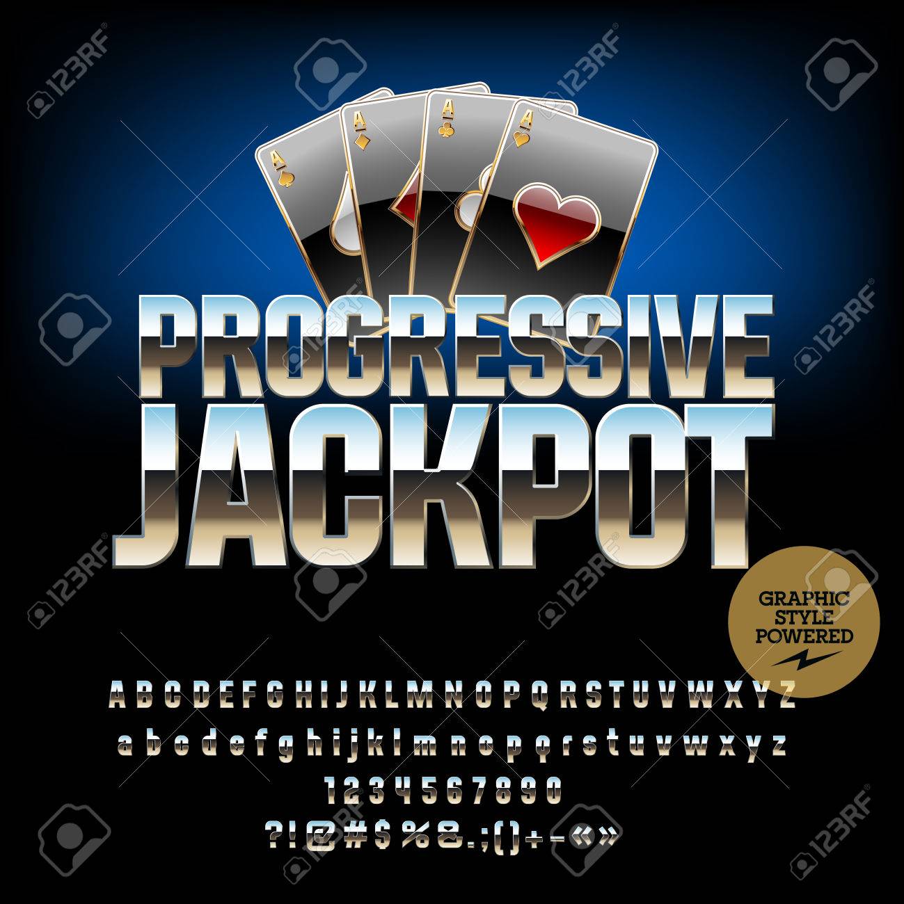 ベクトル カジノ エンブレム プログレッシブ ジャック ポット 文字 数字 および記号のセットです グラフィック スタイルが含まれていますのイラスト素材 ベクタ Image