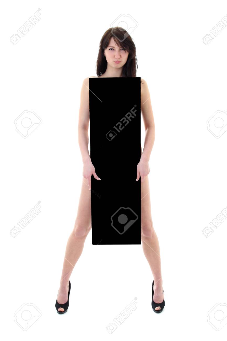 白で黒い看板を持つ女性 の写真素材 画像素材 Image