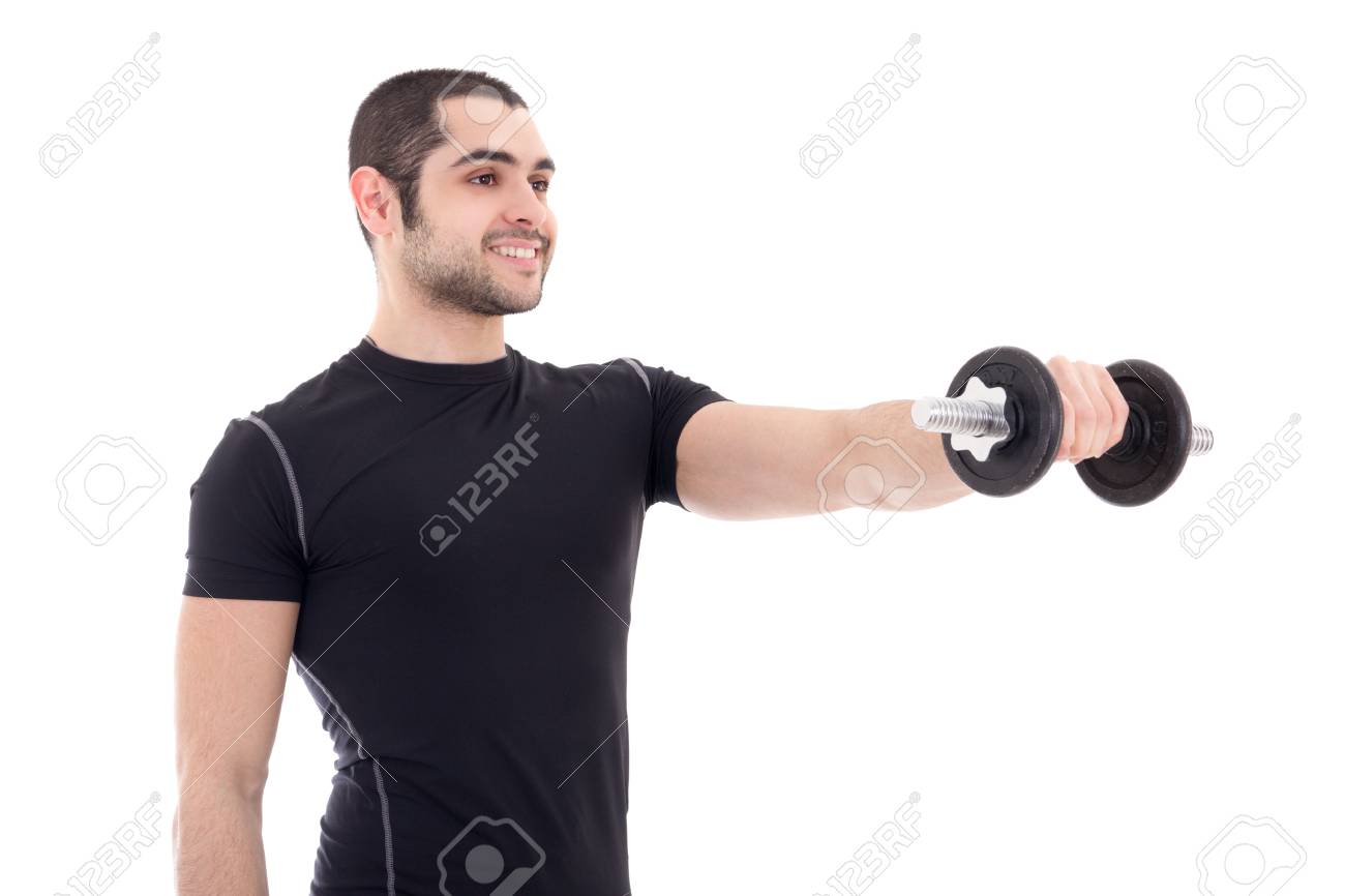 Fort Faisant Des Homme Dans Fond Isolé Sur Avec Haltères Exercices Sportswear Jeune Le Blanc Noir P0wO8nk