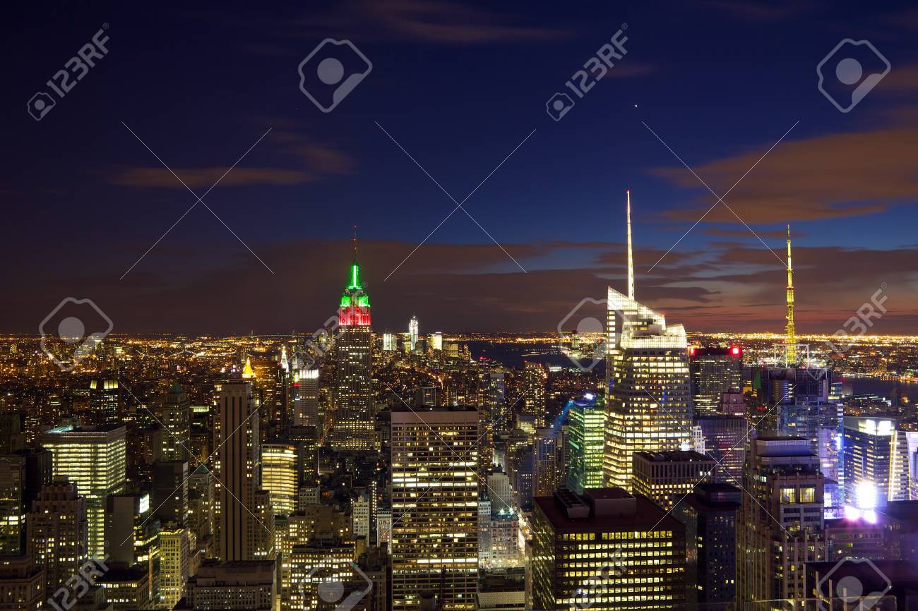 Nighttime View Of Manhattan Skyline In New York City Stock Photo Picture And Royalty Free Image Image