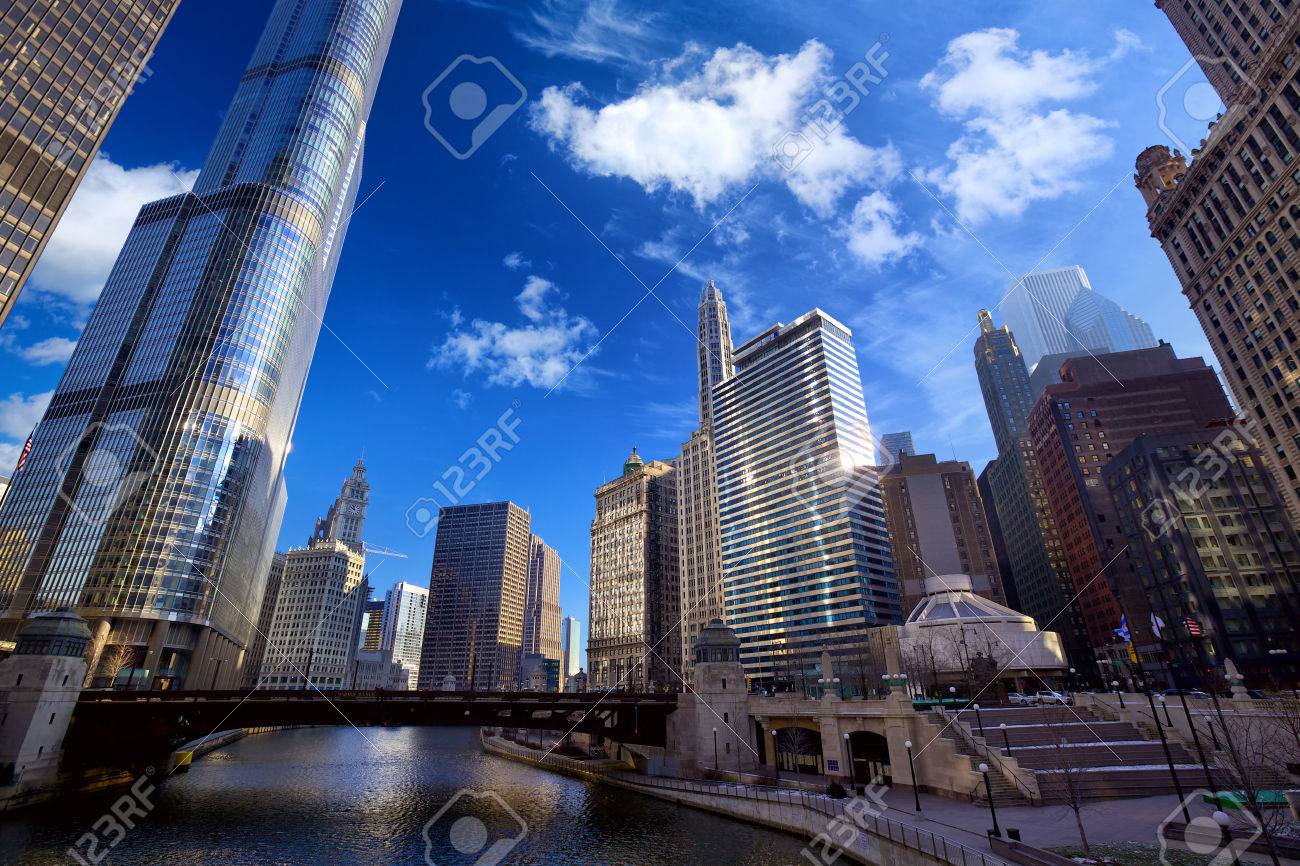 Chicago River Walk with urban skyscrapers, IL, United States - 37235457 Chicago River Walk with urban skyscrapers, IL, United States - 37235457