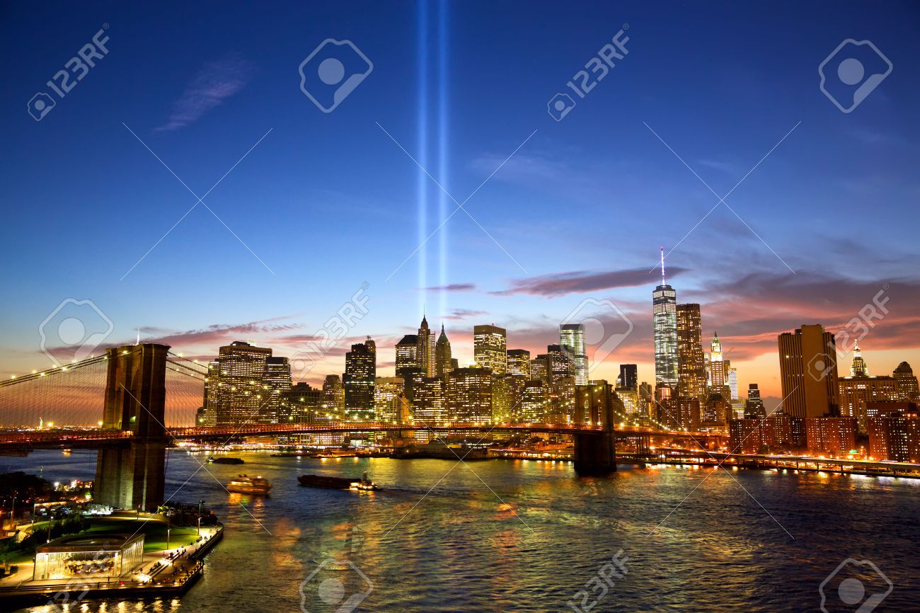 Manhattan skyline and the Towers of Lights at sunset in New York - 43614311 Manhattan skyline and the Towers of Lights at sunset in New York - 43614311