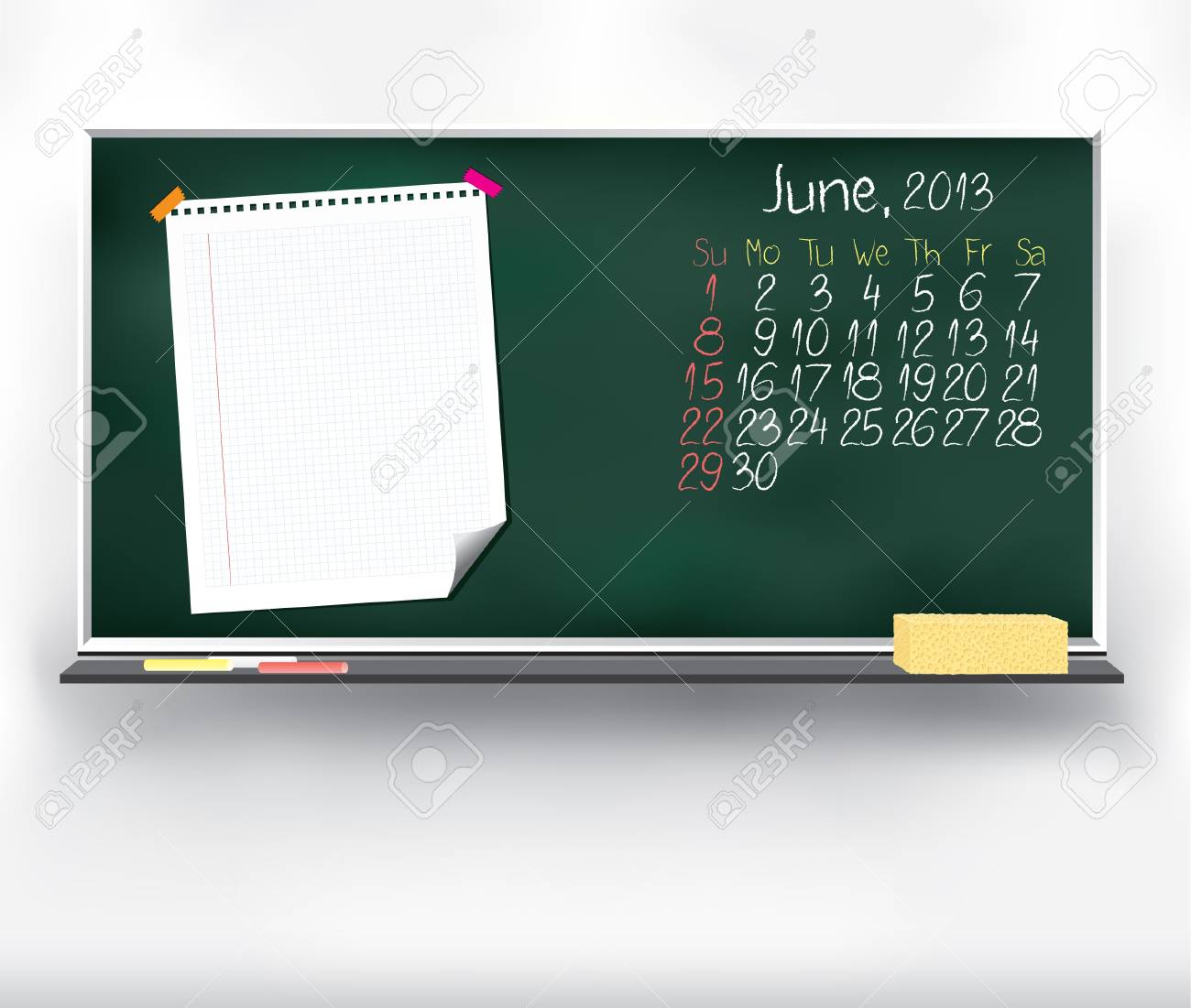 13 年 6 月の黒板に走り書きカレンダー のイラスト素材 ベクタ Image