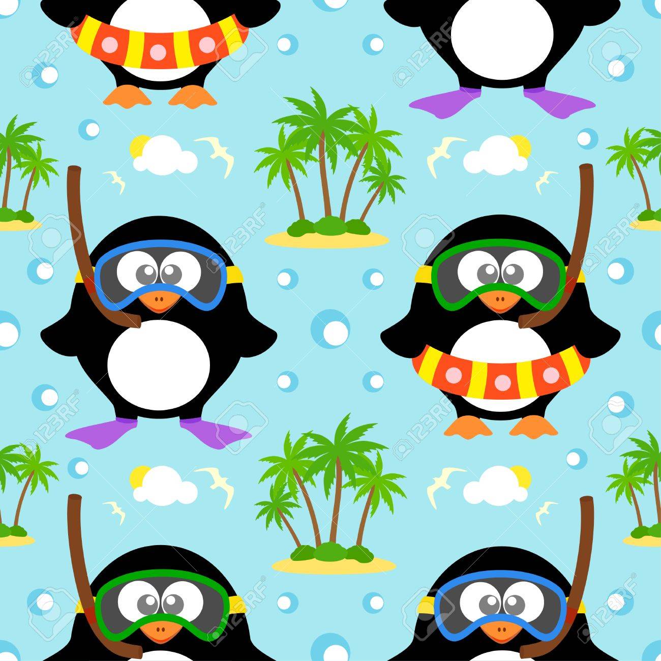 夏ペンギン ベクトルとシームレスな背景のイラスト素材 ベクタ Image