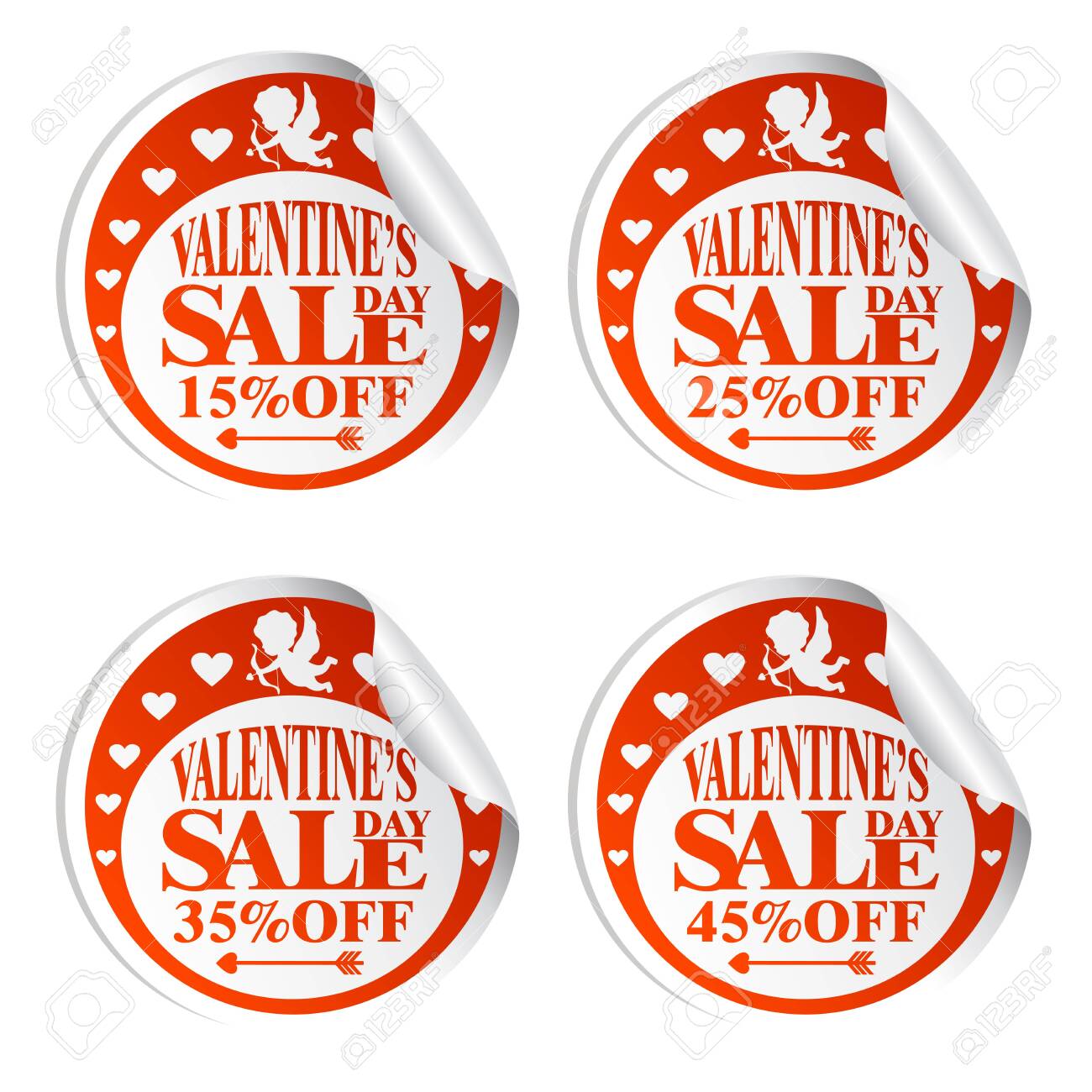 Valentine's Day sale stickers with Cupid 15,25,35,45 percent off.Vector illustration - 122684748 Valentine's Day sale stickers with Cupid 15,25,35,45 percent off.Vector illustration - 122684748