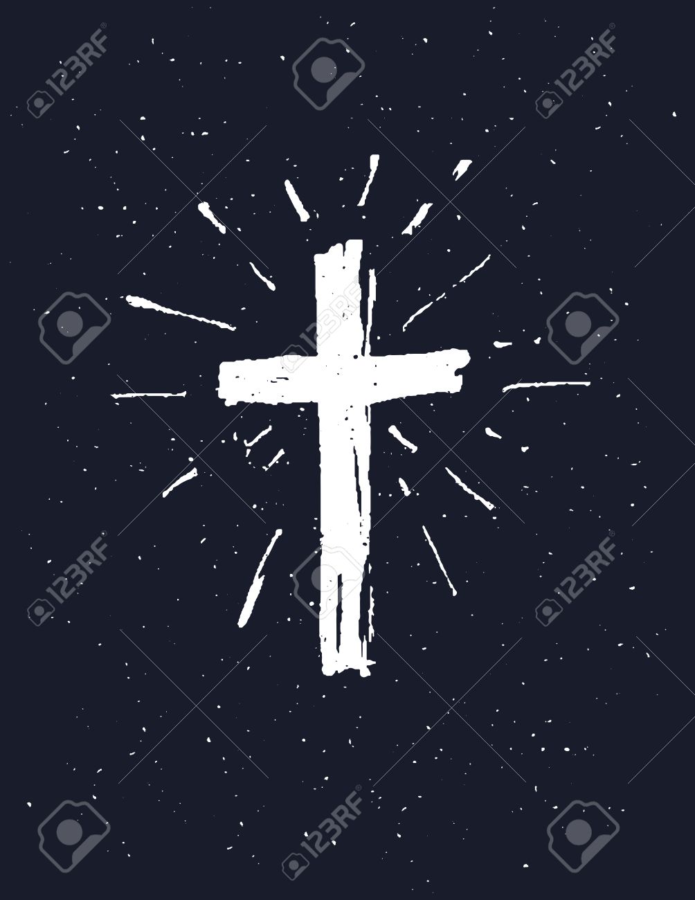 Hand drawn white grunge cross icon, simple Christian cross sign, isolated on black background. - 56731645 Hand drawn white grunge cross icon, simple Christian cross sign, isolated on black background. - 56731645