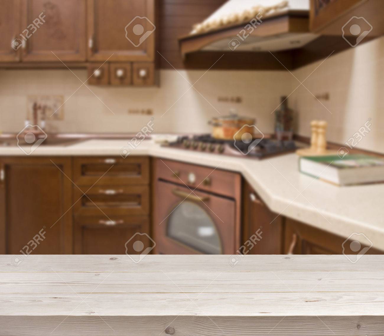 Bleached Table On Defocused Brown Kitchen Interior Background Stock Photo,  Picture and Royalty Free Image. Image 43265595., image size:1300x1140