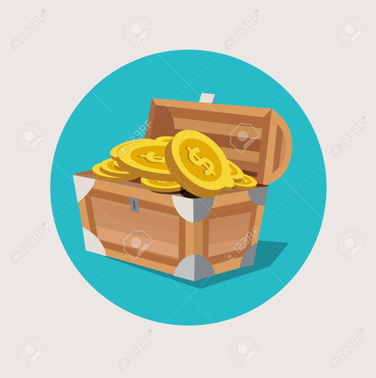 黄金のコイン フラット アイコン デザインの宝箱のイラスト素材・ベクター Image 32020828