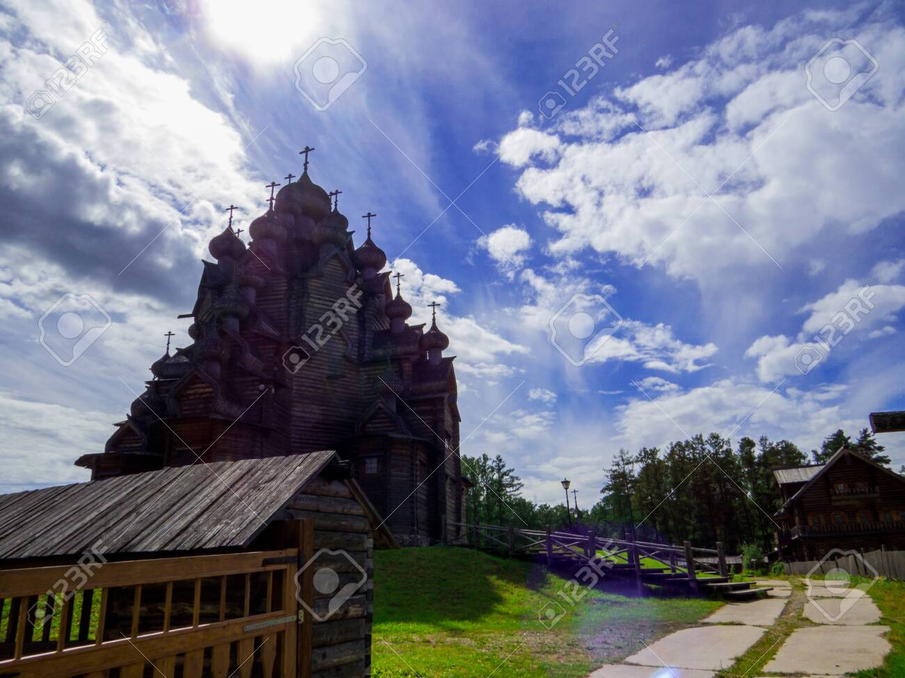 View of the wooden Church of the Intercession of the Holy Virgin in St. Petersburg, Russia - 151391708 View of the wooden Church of the Intercession of the Holy Virgin in St. Petersburg, Russia - 151391708