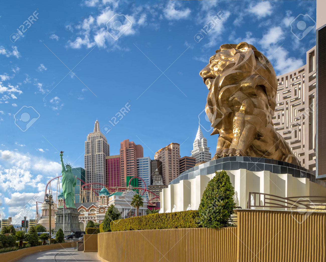Las Vegas Strip Mgm Grand Lion E New York Hotel E Casinò Di New York Las Vegas Nevada Usa
