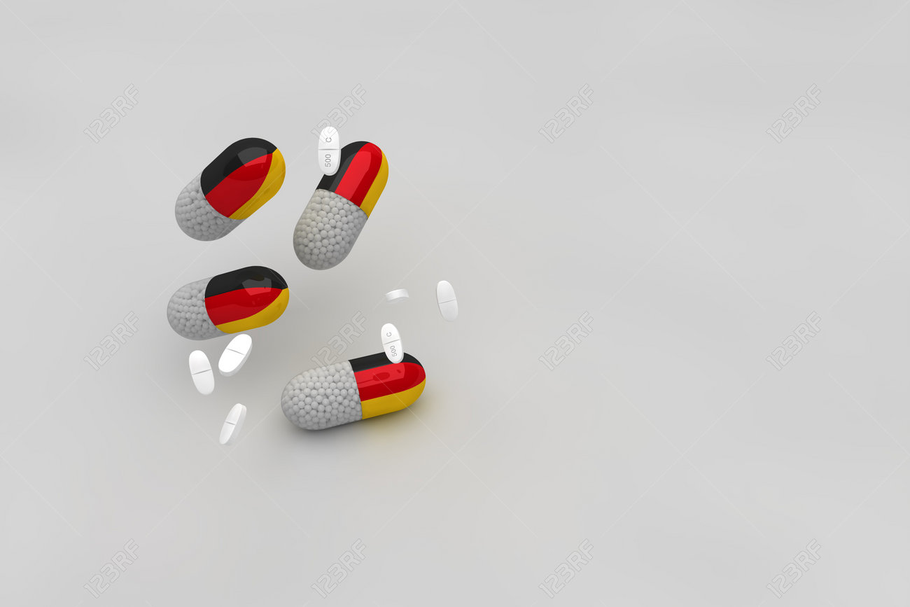 Medicinal capsules against Covid-19 with the flag of Germany and white medicinal pills against the epidemic and pandemic that attack Germany. 3d animation - 152769951 Medicinal capsules against Covid-19 with the flag of Germany and white medicinal pills against the epidemic and pandemic that attack Germany. 3d animation - 152769951