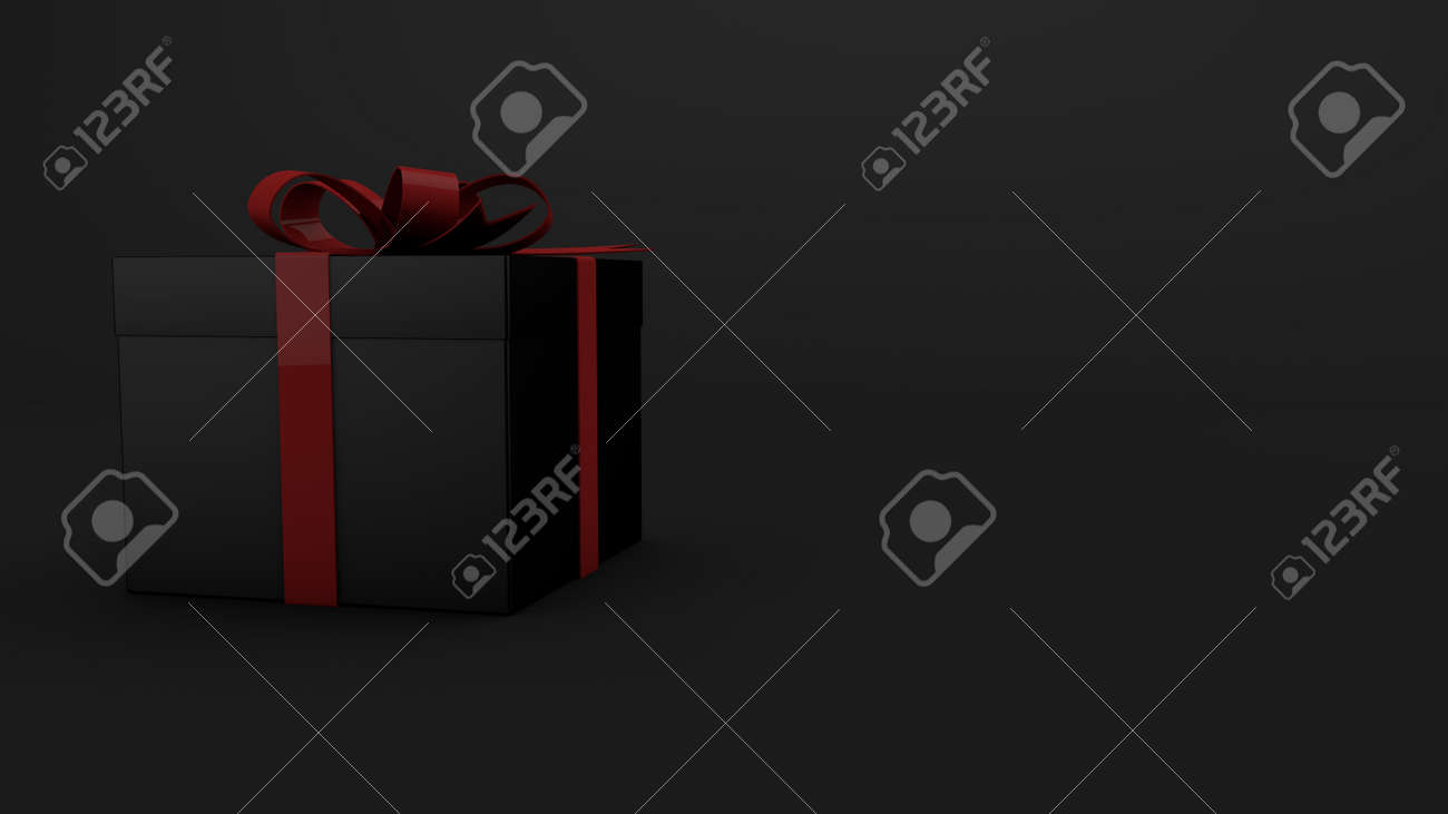 Black Friday gift with red ribbon on black - 158130264 Black Friday gift with red ribbon on black - 158130264