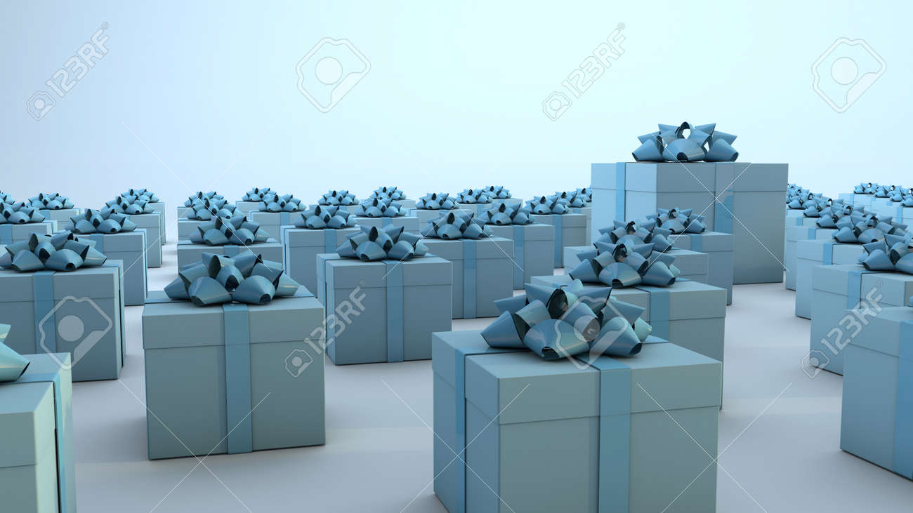 Multiple blue gift boxes. 3D Render - 163518765 Multiple blue gift boxes. 3D Render - 163518765