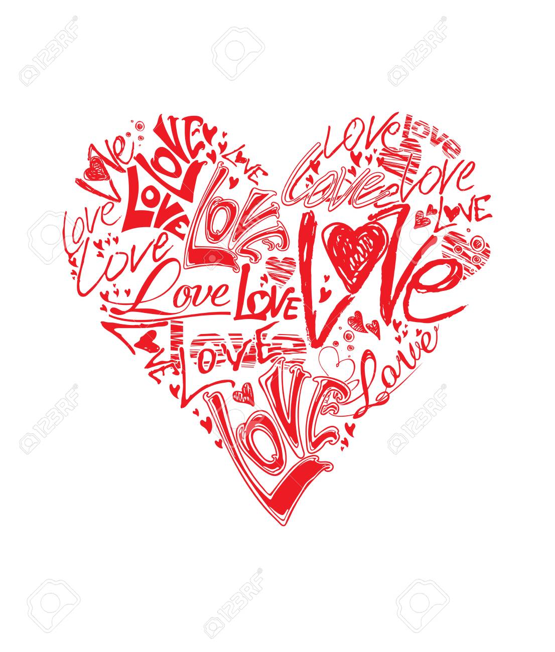 heart shape hand made up the word love red flat vector template