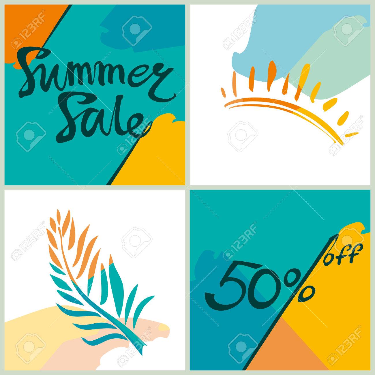 summer sale 50 bright squares information poster vector template