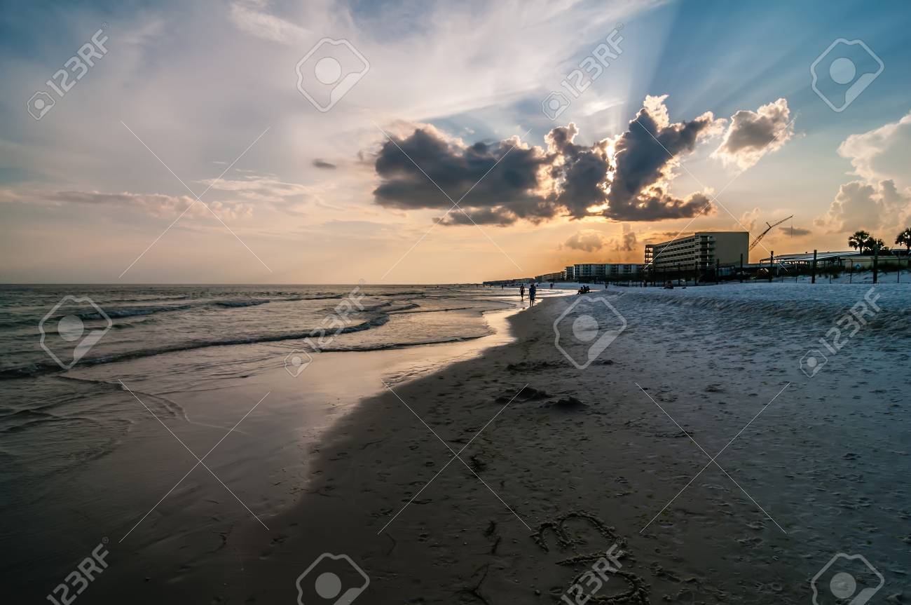 Okaloosa Seebrucke Und Strand Szenen Bei Sonnenuntergang In
