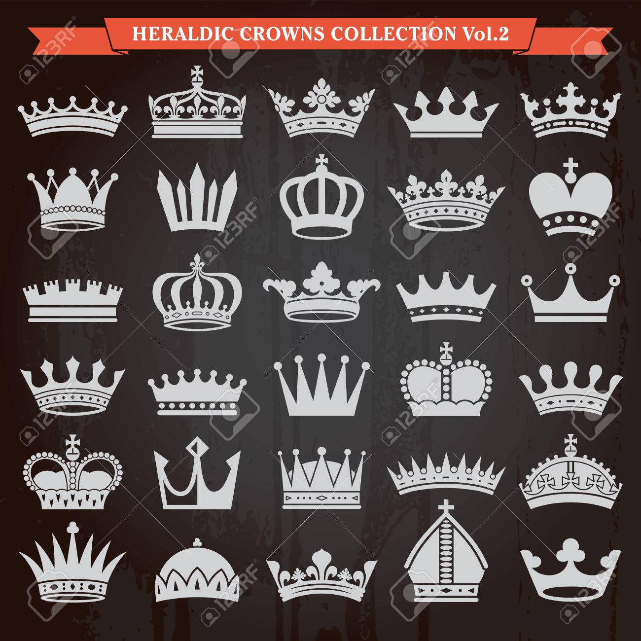 王冠紋章シルエット アイコンのセット のイラスト素材 ベクタ Image