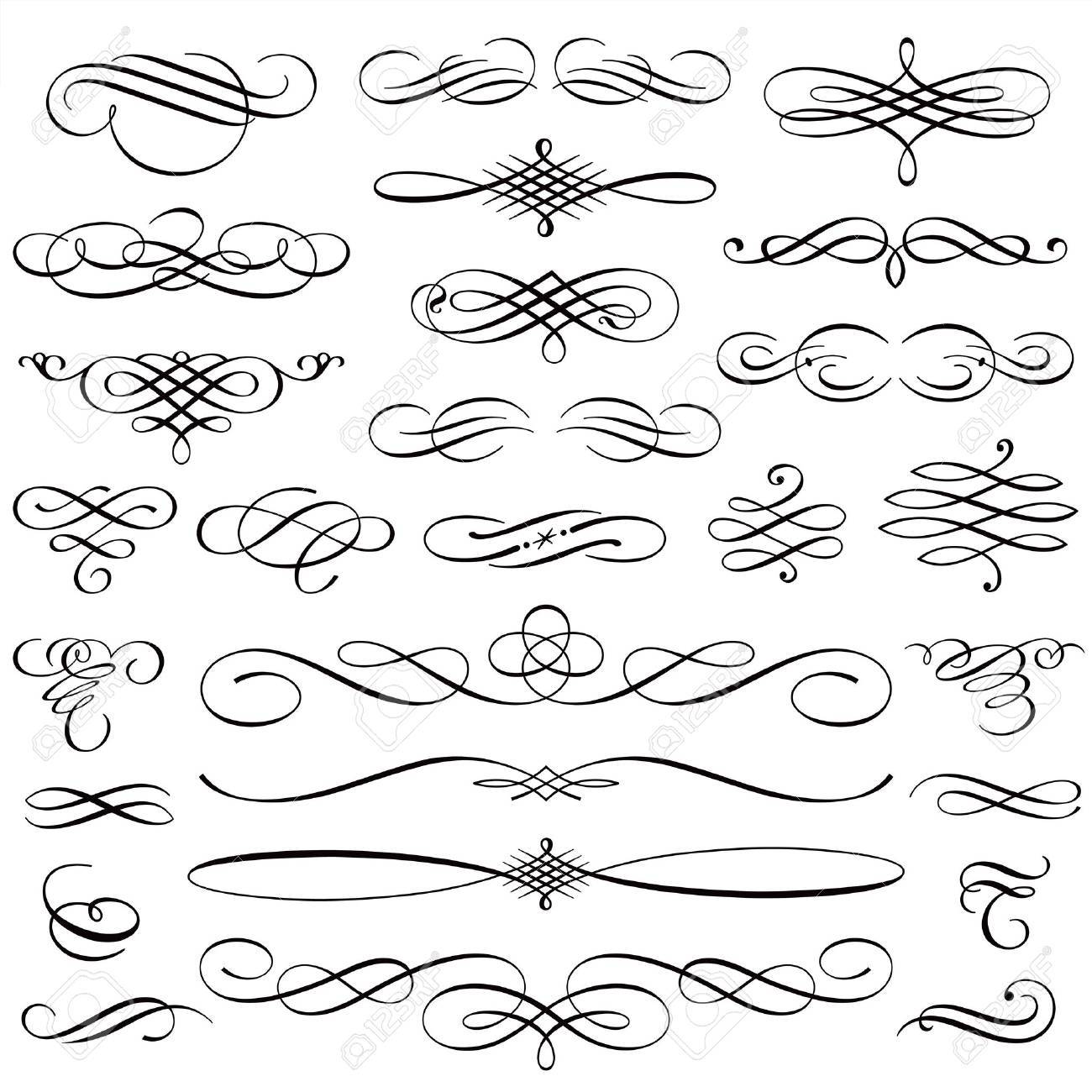 vintage calligraphic design elements swirls vignettes ornaments