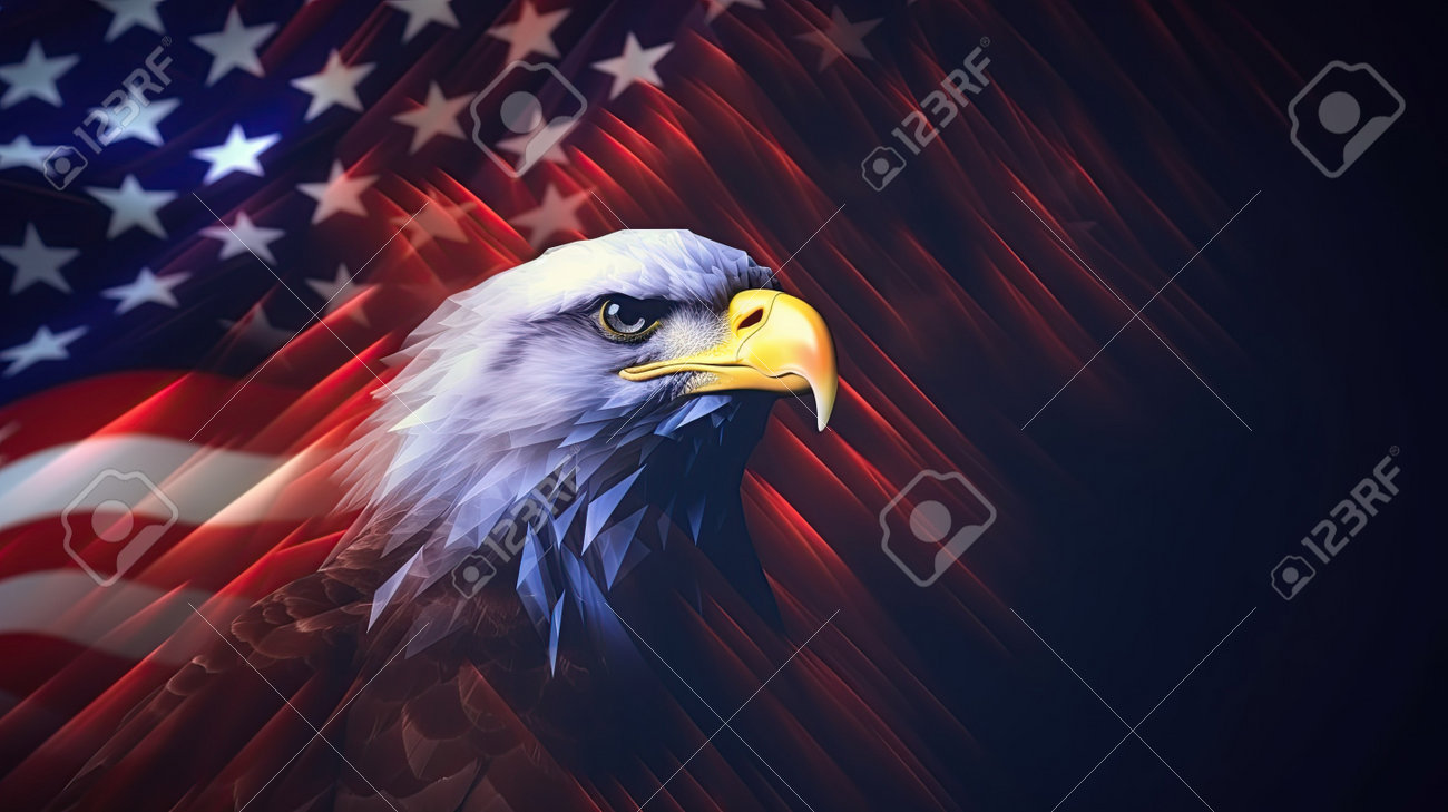 American Eagle On The Background Of The American Flag. 3d Rendering Stock  Photo, Picture and Royalty Free Image. Image 205737626., image size:1300x729