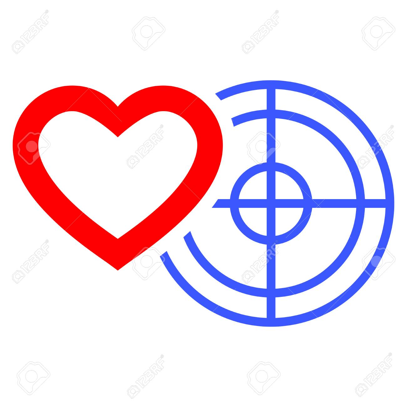 Romantic Heart Target Flat Vector Illustration. An Isolated Icon On A White  Background. 免版税剪贴画，向量插图和库存图片. Image 88599951, image size:1300x1300