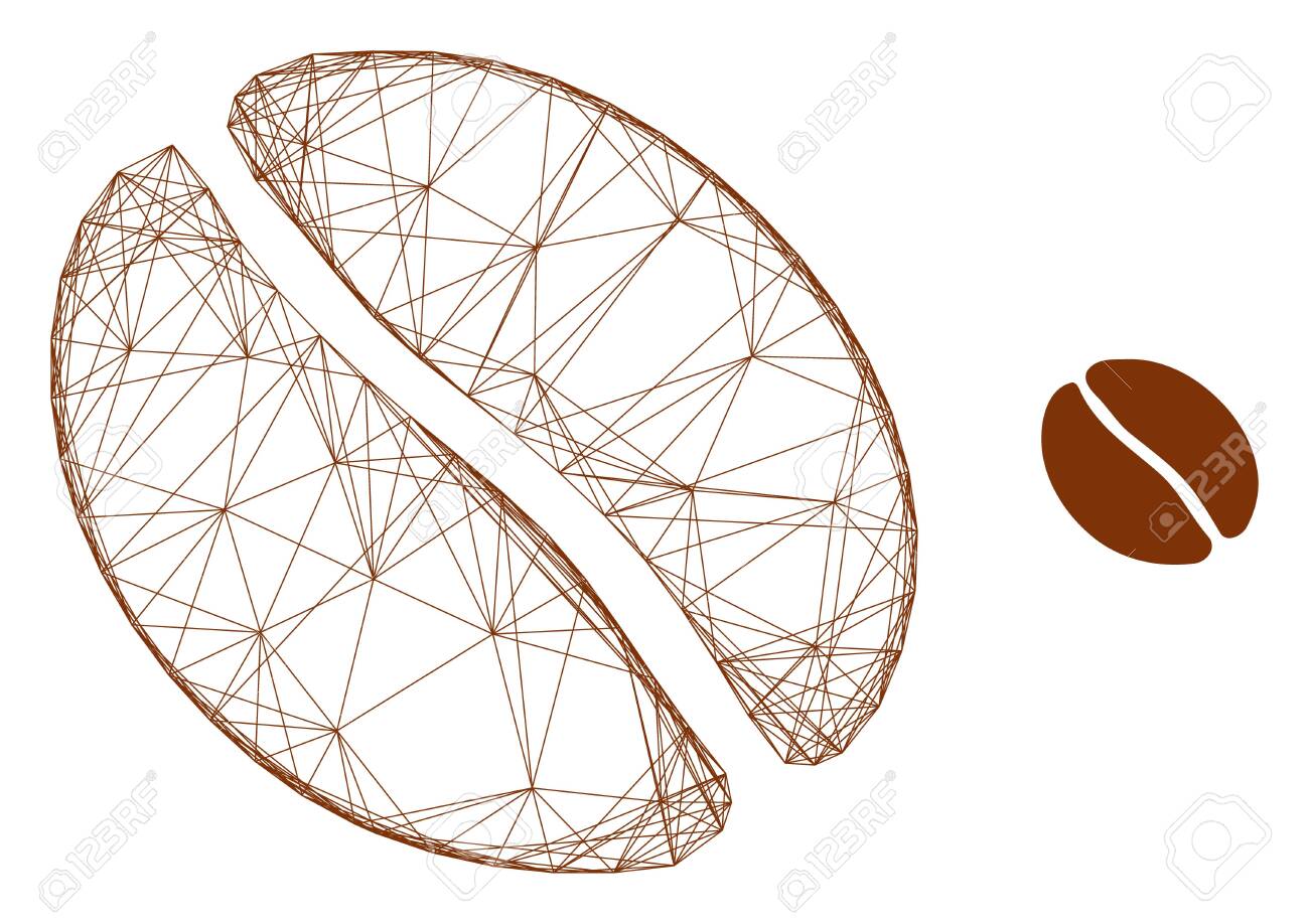 웹 시체 커피 콩 벡터 아이콘 커피 콩 그림 문자에서 생성된 평면 2d 시체 추상 시체 메쉬 다각형 커피 콩 그물 시체 2d 메쉬(흰색  배경에 EPS 벡터 형식) 로열티 무료 사진, 그림,