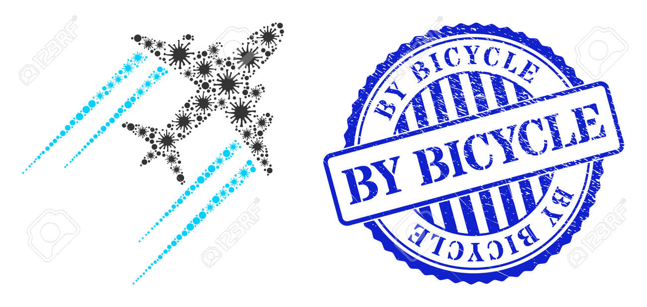 Infection collage flying airplane trace icon, and grunge BY BICYCLE seal stamp. Flying airplane trace mosaic for breakout images, and unclean round blue stamp seal. - 172186664 Infection collage flying airplane trace icon, and grunge BY BICYCLE seal stamp. Flying airplane trace mosaic for breakout images, and unclean round blue stamp seal. - 172186664