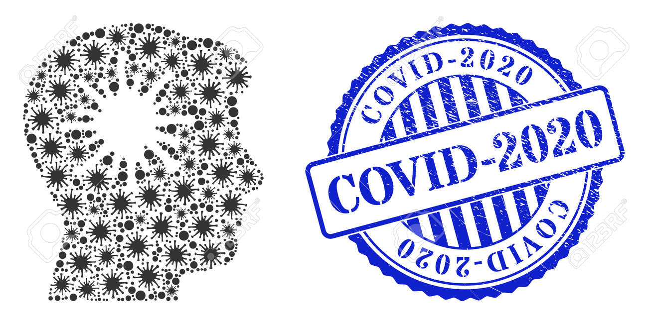 Covid mosaic coronavirus brain icon, and grunge COVID-2020 seal stamp. Coronavirus brain collage for epidemic templates, and grunge round blue seal. - 172186346 Covid mosaic coronavirus brain icon, and grunge COVID-2020 seal stamp. Coronavirus brain collage for epidemic templates, and grunge round blue seal. - 172186346